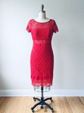 Vintage 1990s Y2K Nicole Miller red lace cocktail dress 4